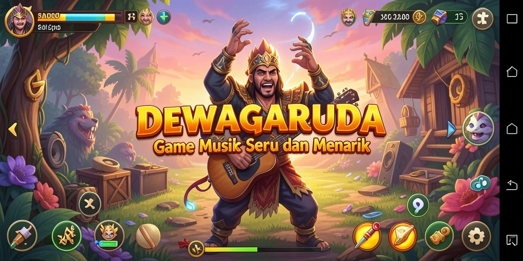 Screenshot gameplay DEWAGARUDA menampilkan aksi seru bermain musik.