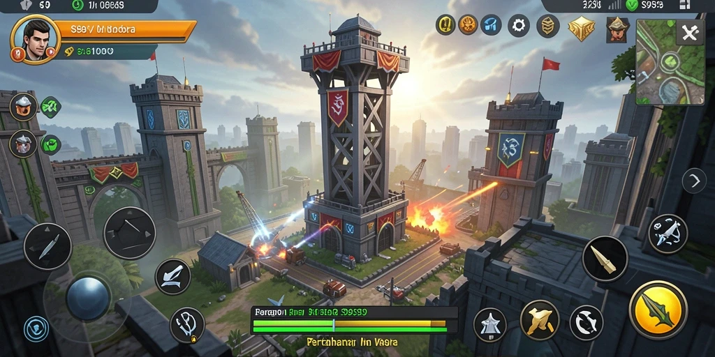 Screenshot menampilkan gameplay menara pertahanan dalam S9S9 yang menegangkan.